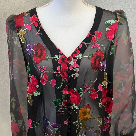 Boston Proper Floral Print Organza Button Up Long Sleeve Shirt - Picture 10 of 13